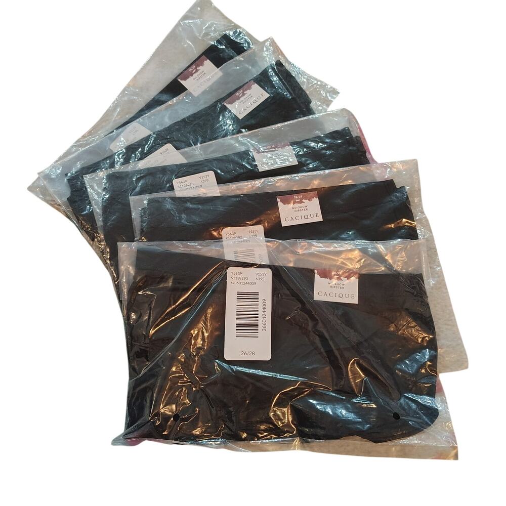 New Cacique Underwear Womens 26/28 Plus Size Panties No Show Hipster Black Lot 5